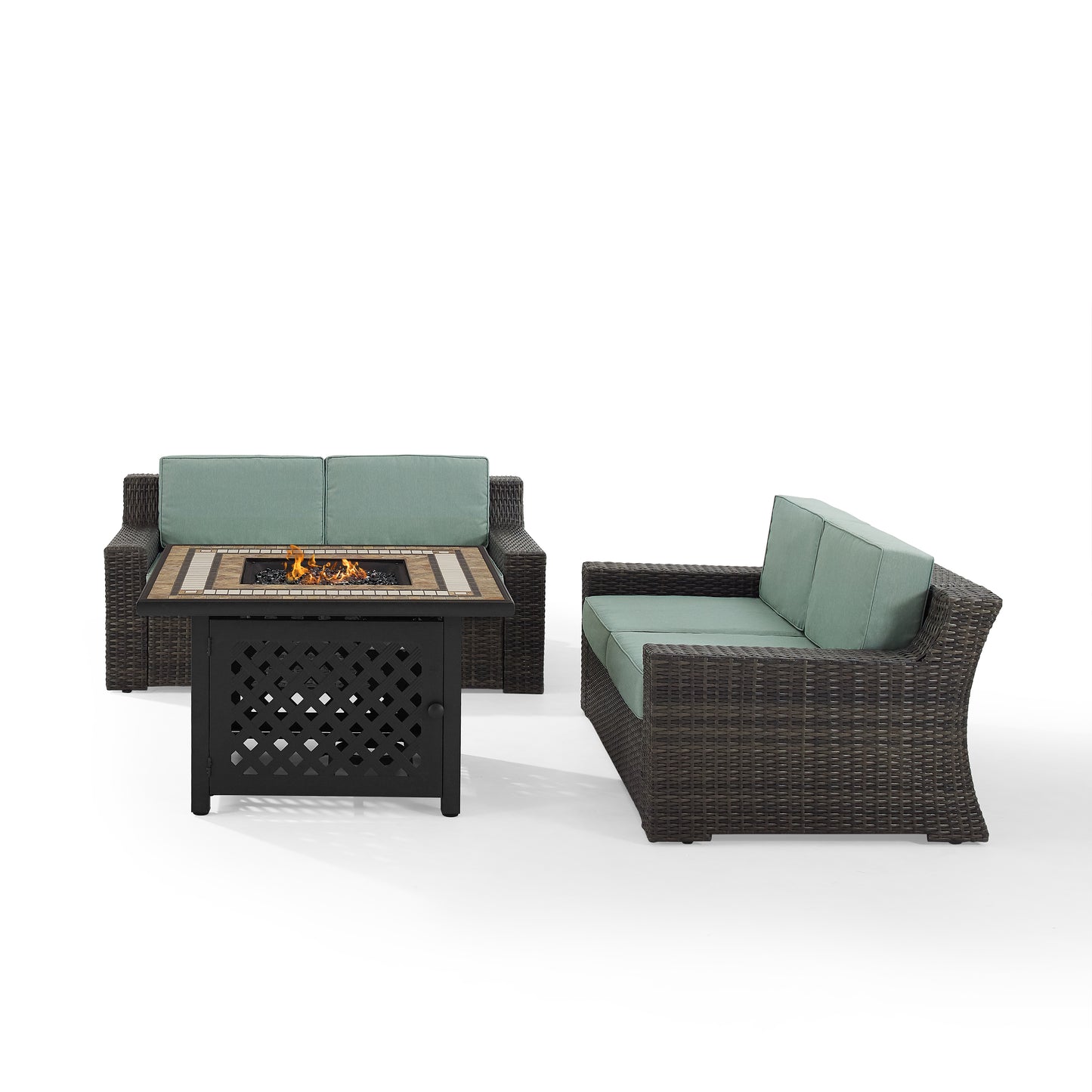 Beaufort 3Pc Outdoor Wicker Conversation Set W/Fire Table Mist/Brown - Tucson Fire Table & 2 Loveseats