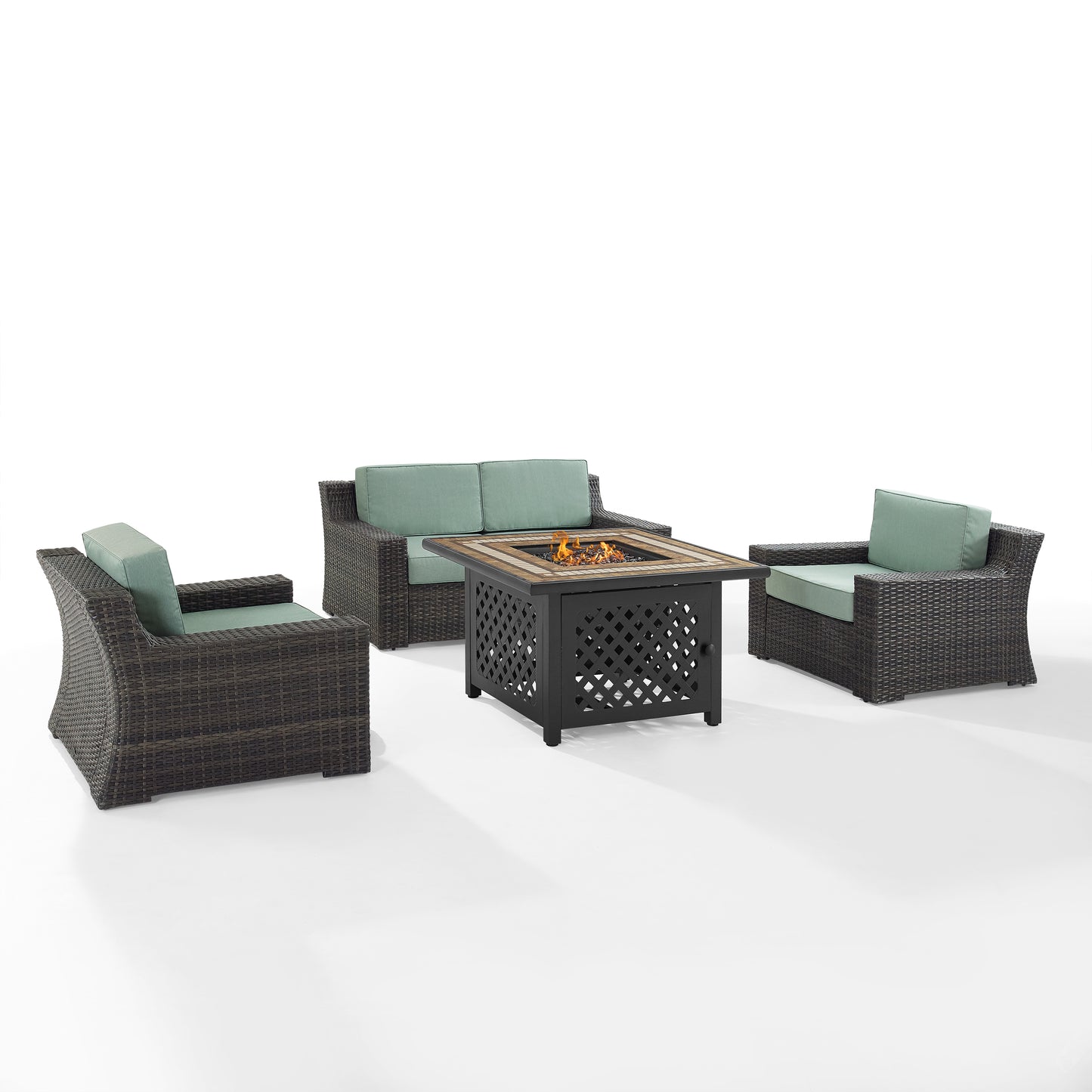 Beaufort 4Pc Outdoor Wicker Conversation Set W/Fire Table Mist/Brown - Tucson Fire Table, Loveseat, & 2 Chairs