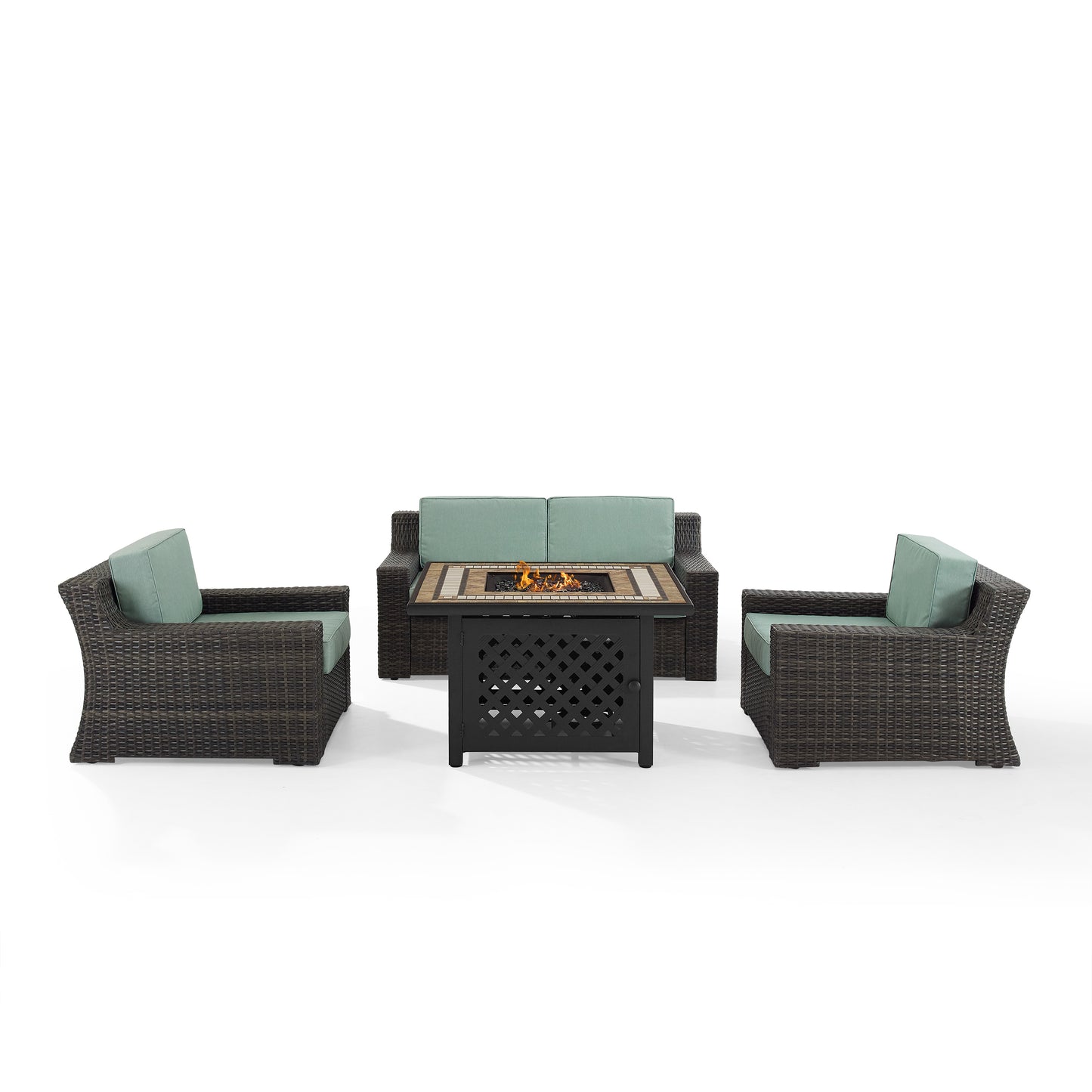 Beaufort 4Pc Outdoor Wicker Conversation Set W/Fire Table Mist/Brown - Tucson Fire Table, Loveseat, & 2 Chairs