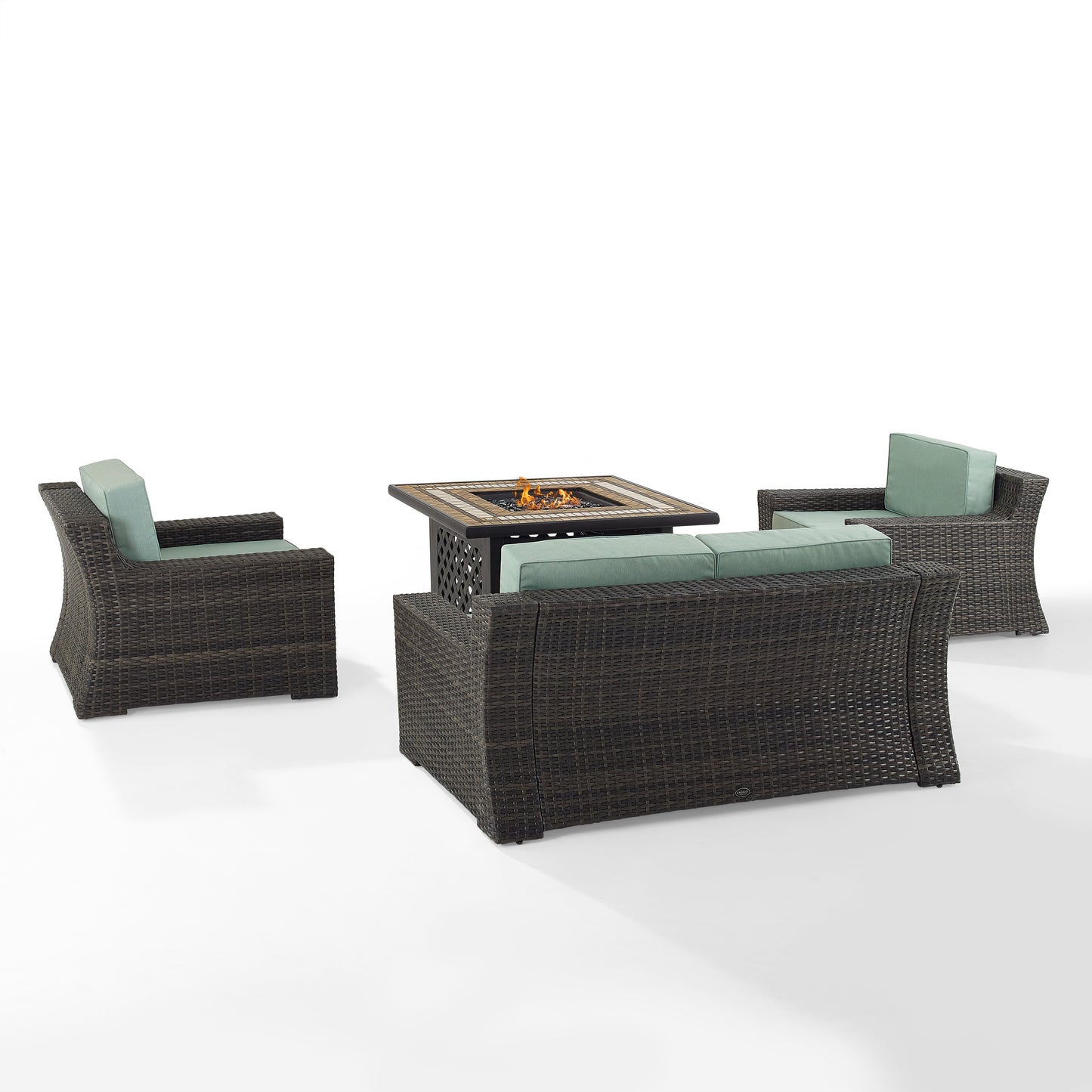 Beaufort 4Pc Outdoor Wicker Conversation Set W/Fire Table Mist/Brown - Tucson Fire Table, Loveseat, & 2 Chairs