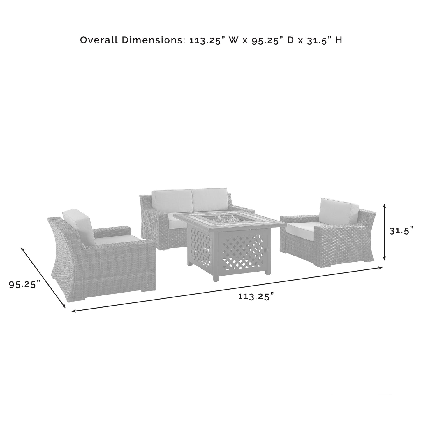 Beaufort 4Pc Outdoor Wicker Conversation Set W/Fire Table Mist/Brown - Tucson Fire Table, Loveseat, & 2 Chairs