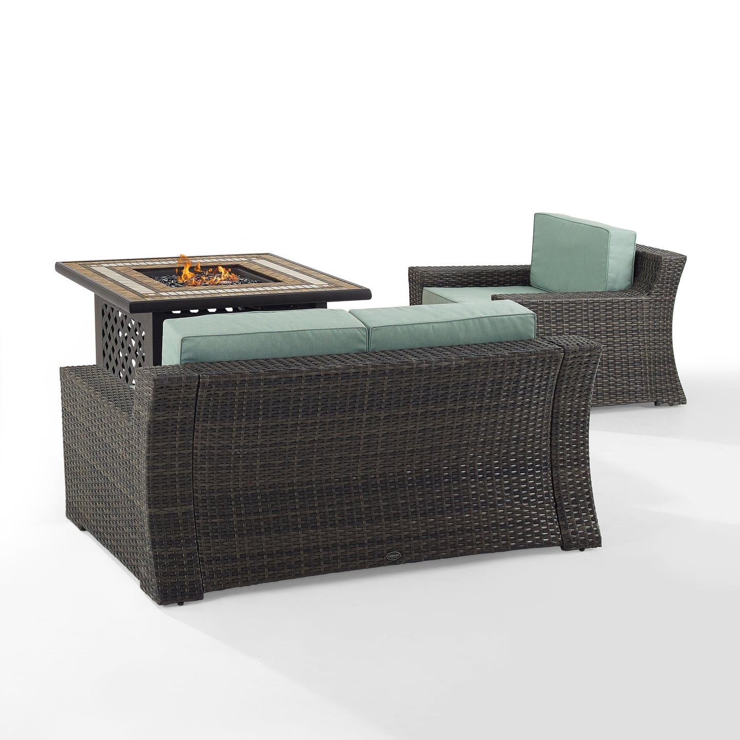 Beaufort 3Pc Outdoor Wicker Conversation Set W/Fire Table Mist/Brown - Tucson Fire Table, Loveseat, & Chair