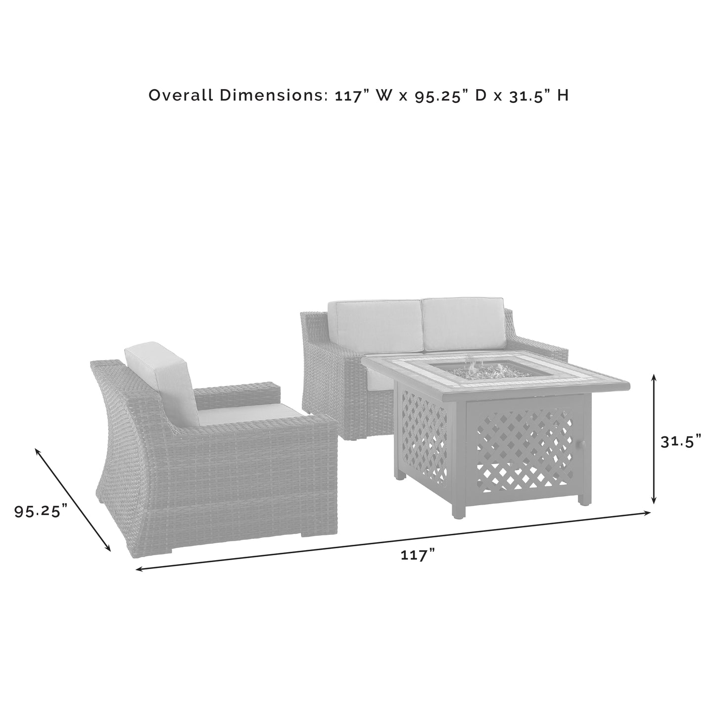 Beaufort 3Pc Outdoor Wicker Conversation Set W/Fire Table Mist/Brown - Tucson Fire Table, Loveseat, & Chair