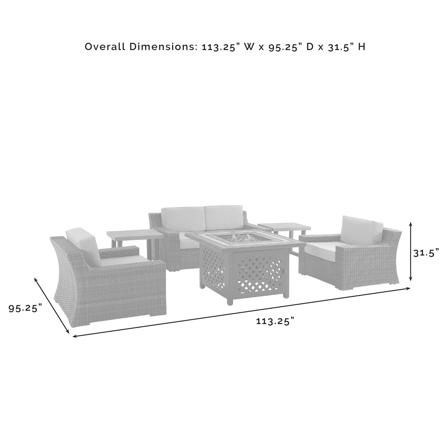 Beaufort 6Pc Outdoor Wicker Conversation Set W/Fire Table Mist/Brown - Tucson Fire Table, Loveseat, 2 Side Tables, & 2 Chairs