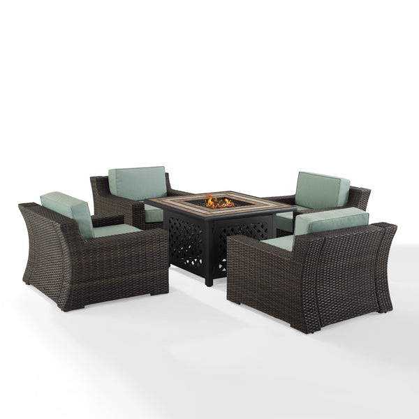 Beaufort 5Pc Outdoor Wicker Chair Set W/Fire Table Mist/Brown - Tucson Fire Table & 4 Chairs