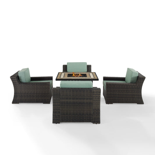 Beaufort 5Pc Outdoor Wicker Chair Set W/Fire Table Mist/Brown - Tucson Fire Table & 4 Chairs