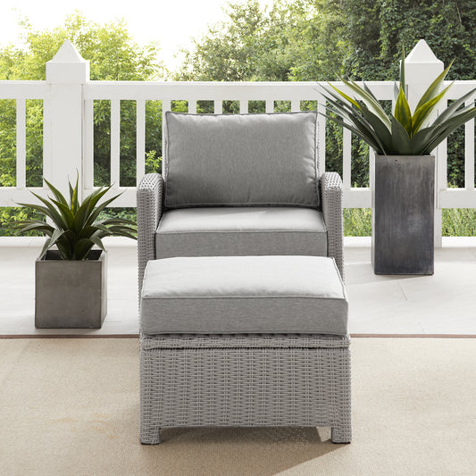 Bradenton 2Pc Outdoor Wicker Armchair Set Gray - Armchair & Ottoman