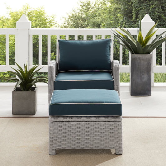 Bradenton 2Pc Outdoor Wicker Armchair Set Navy/Gray - Armchair & Ottoman