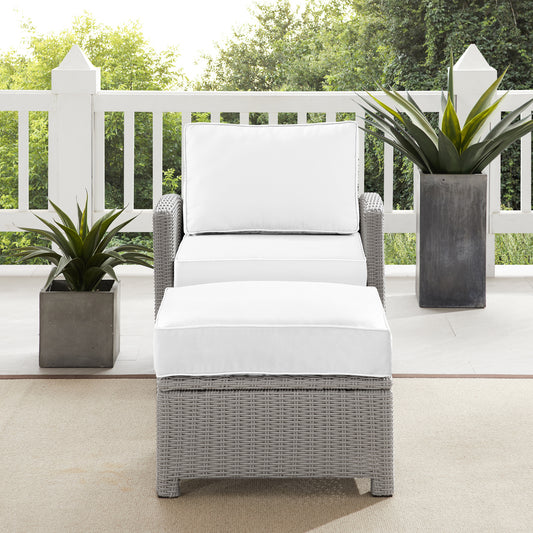 Bradenton 2Pc Outdoor Armchair Set - Sunbrella White/Gray - Armchair & Ottoman