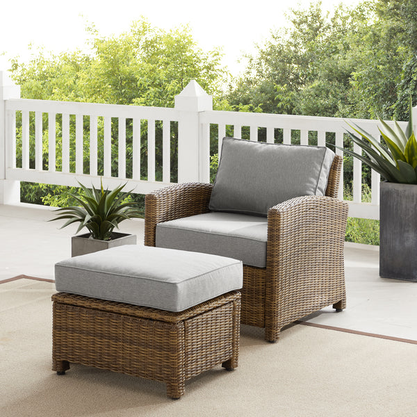 Bradenton 2Pc Outdoor Wicker Armchair Set Gray /Weathered Brown - Armchair & Ottoman