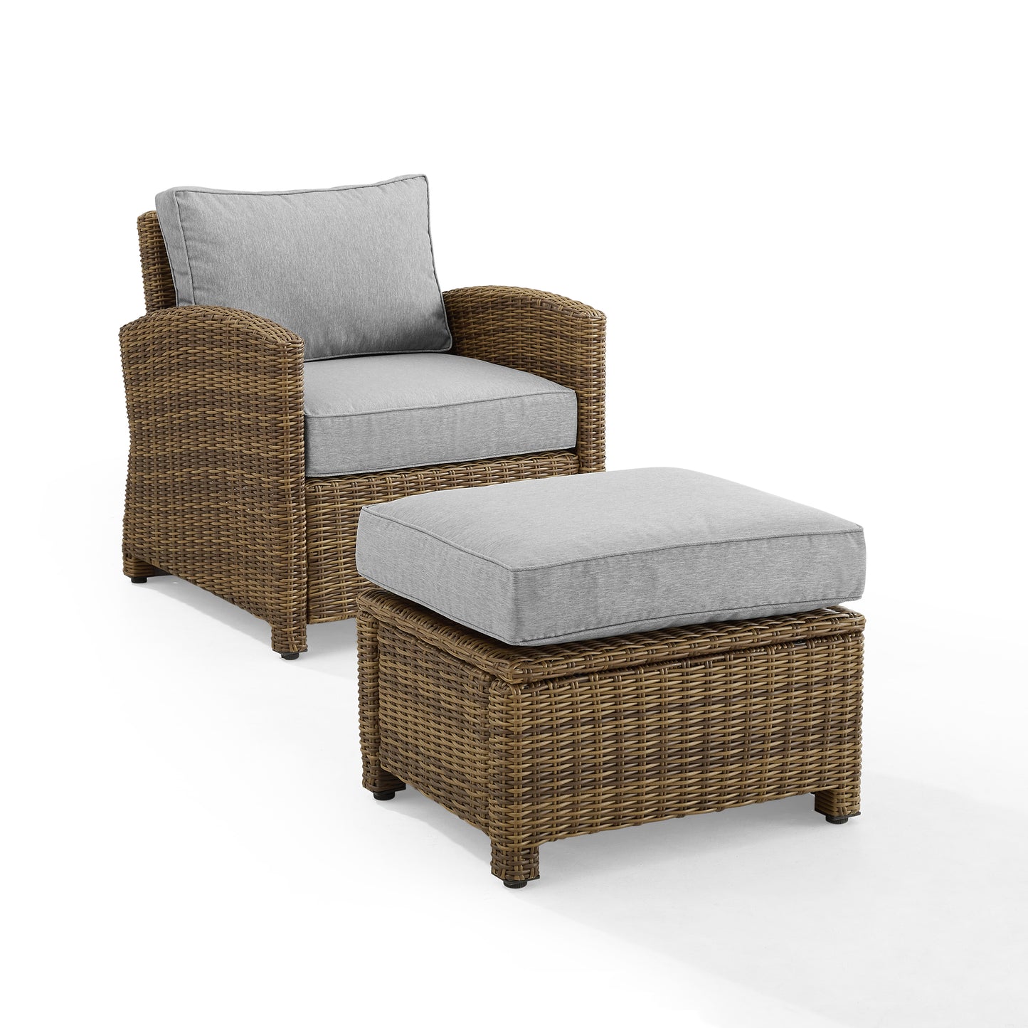 Bradenton 2Pc Outdoor Wicker Armchair Set Gray /Weathered Brown - Armchair & Ottoman