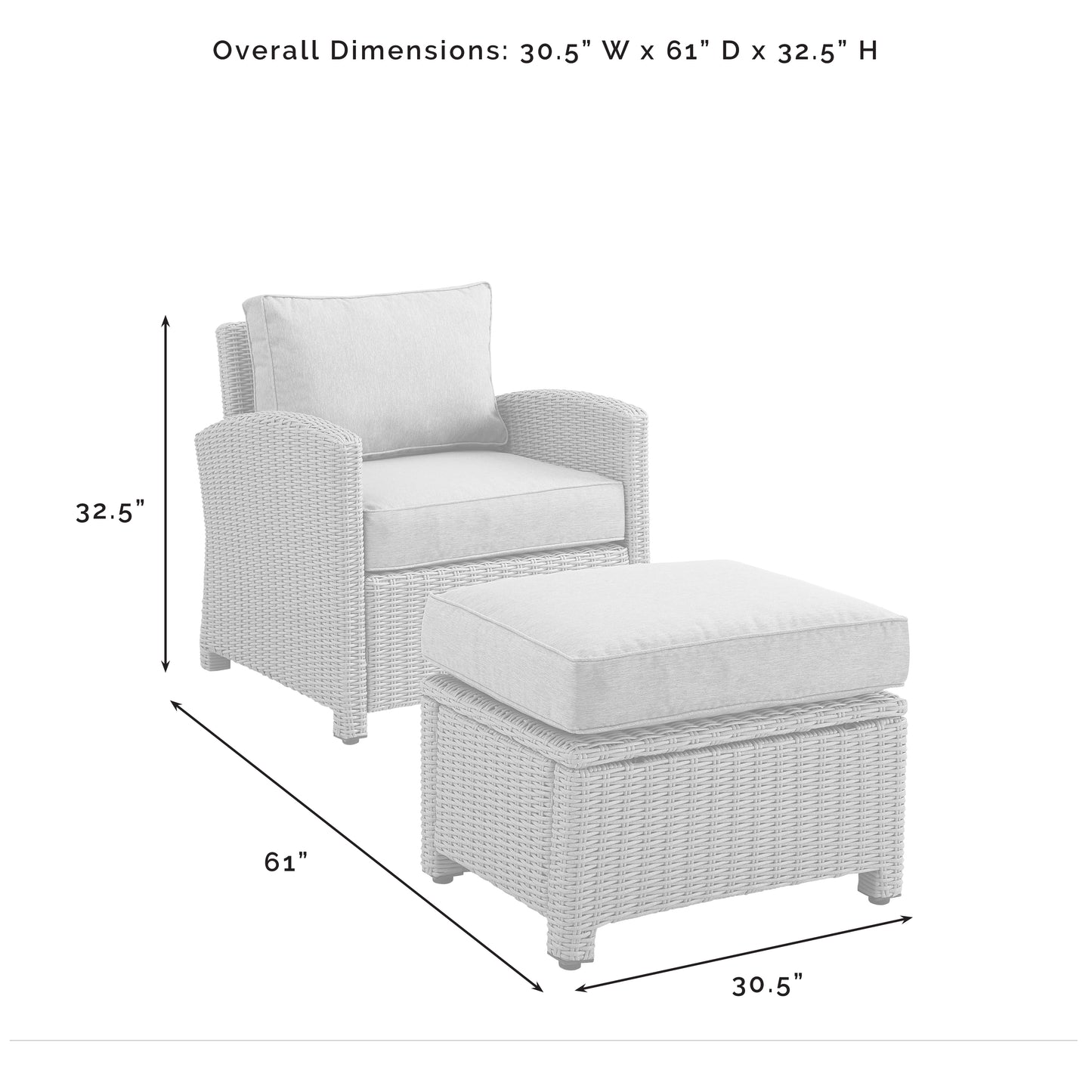 Bradenton 2Pc Outdoor Wicker Armchair Set Gray /Weathered Brown - Armchair & Ottoman