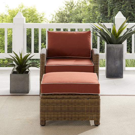 Bradenton 2Pc Outdoor Wicker Armchair Set Sangria/ Weathered Brown - Armchair & Ottoman