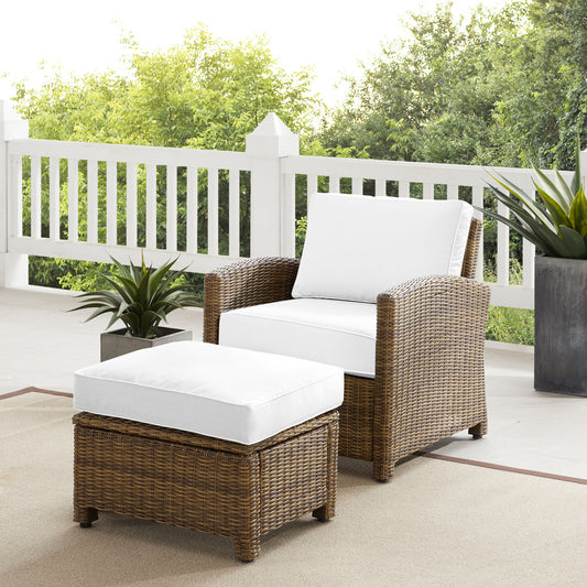 Bradenton 2Pc Outdoor Armchair Set - Sunbrella White/Weathered Brown - Armchair & Ottoman