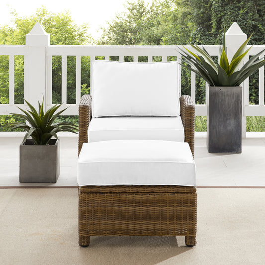 Bradenton 2Pc Outdoor Armchair Set - Sunbrella White/Weathered Brown - Armchair & Ottoman