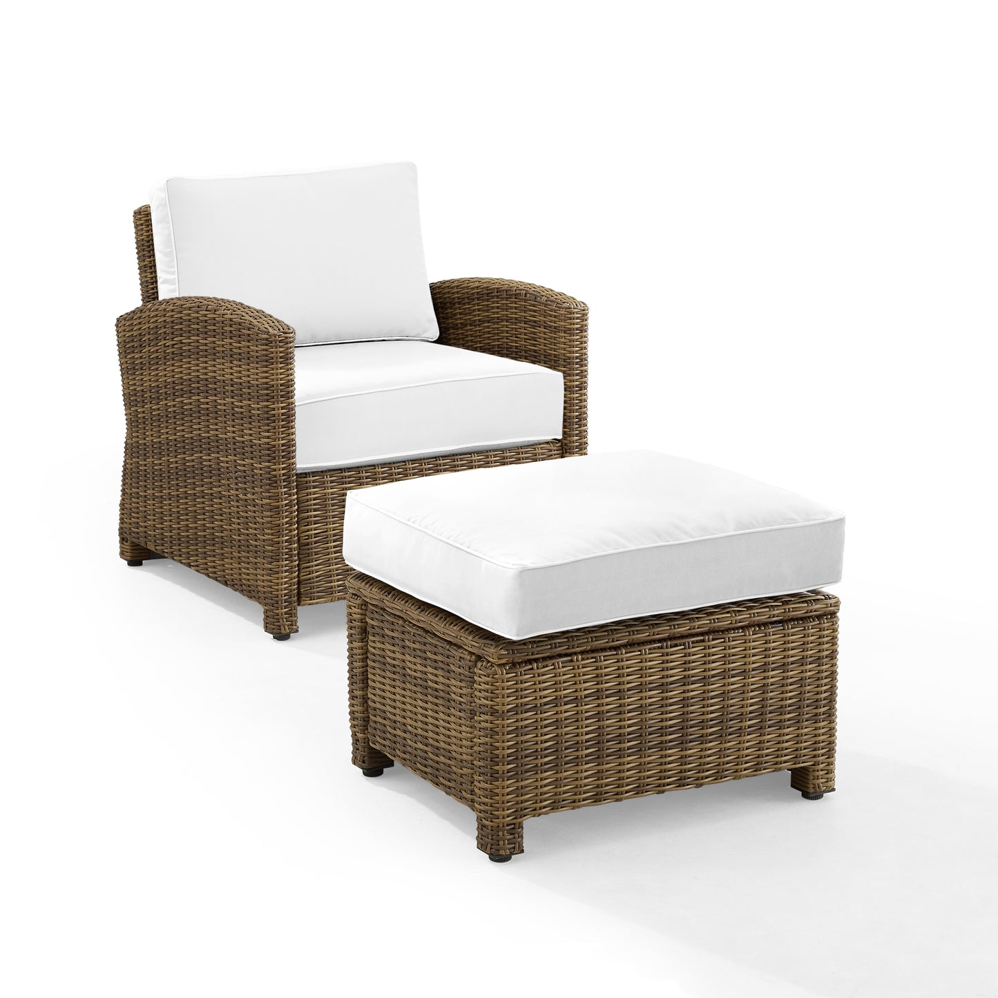 Bradenton 2Pc Outdoor Armchair Set - Sunbrella White/Weathered Brown - Armchair & Ottoman