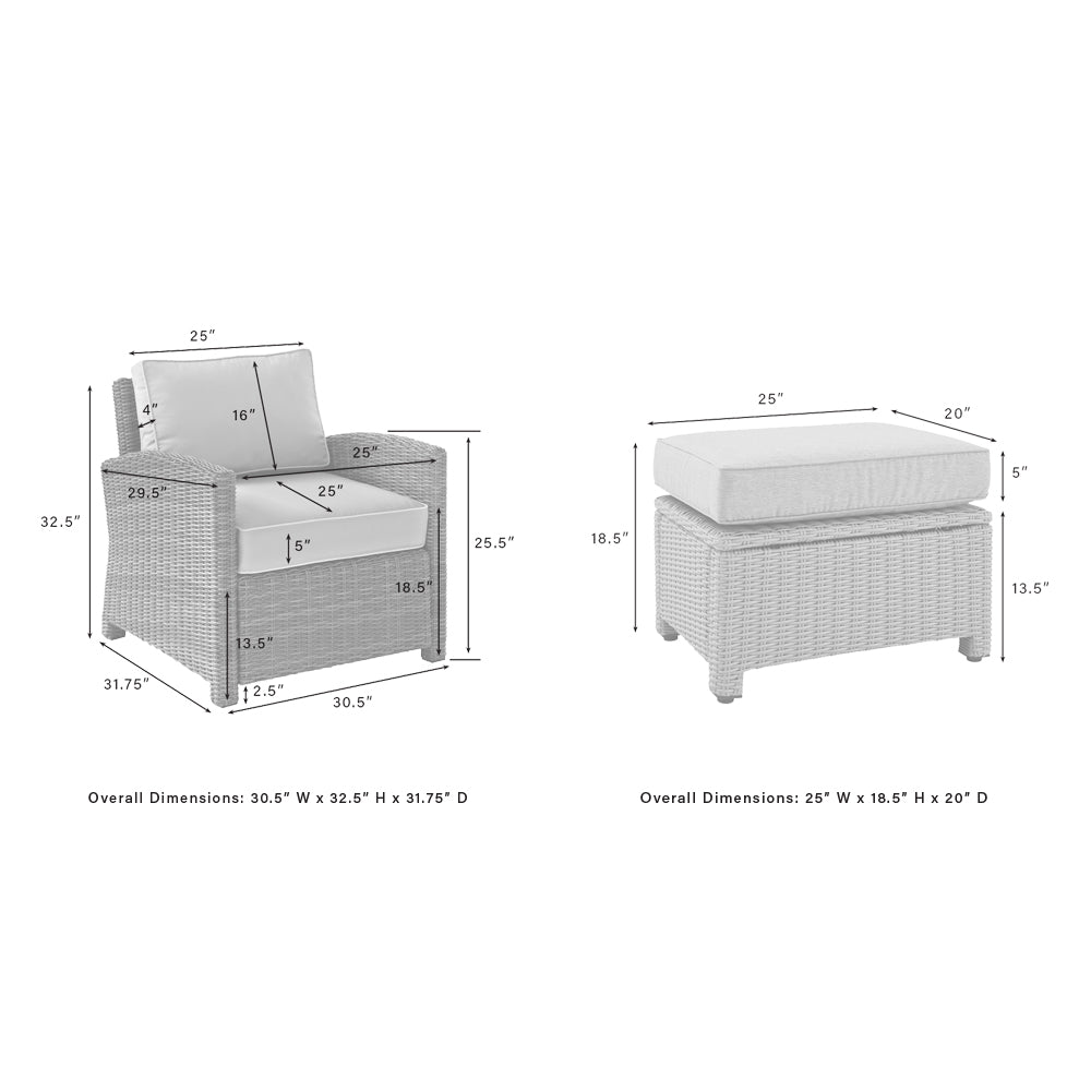 Bradenton 2Pc Outdoor Armchair Set - Sunbrella White/Weathered Brown - Armchair & Ottoman