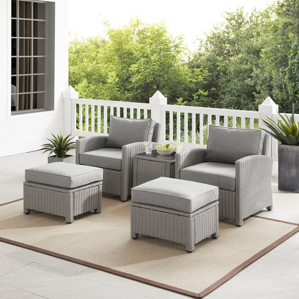 Bradenton 5Pc Outdoor Wicker Armchair Set Gray - Side Table, 2 Arm Chairs & 2 Ottomans