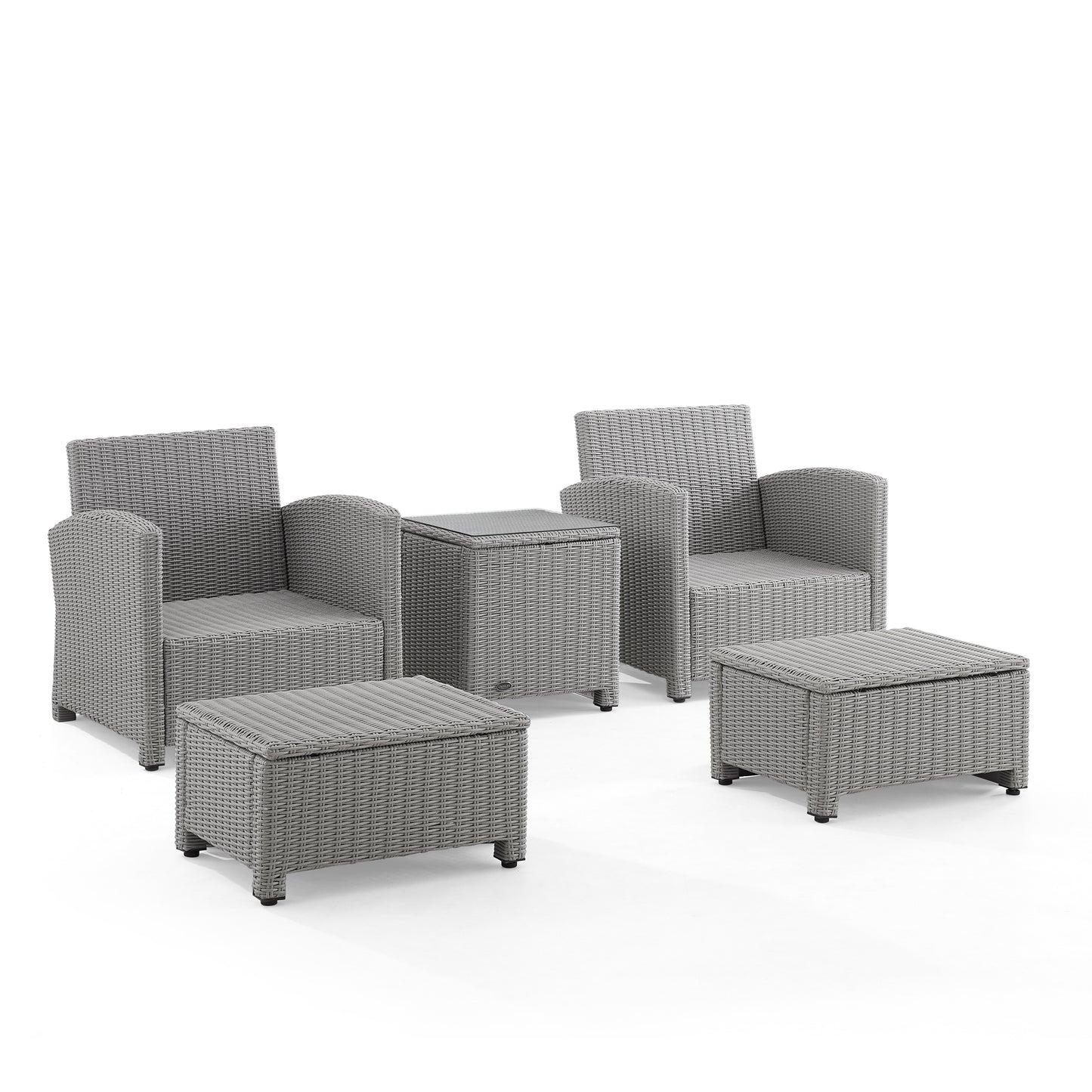 Bradenton 5Pc Outdoor Wicker Armchair Set Navy/Gray - Side Table, 2 Arm Chairs & 2 Ottomans