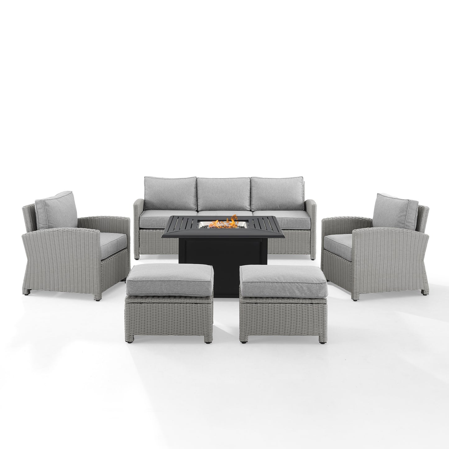 Bradenton 6Pc Outdoor Wicker Sofa Set W/Fire Table Gray - Dante Fire Table, Sofa, 2 Armchairs & 2 Ottomans