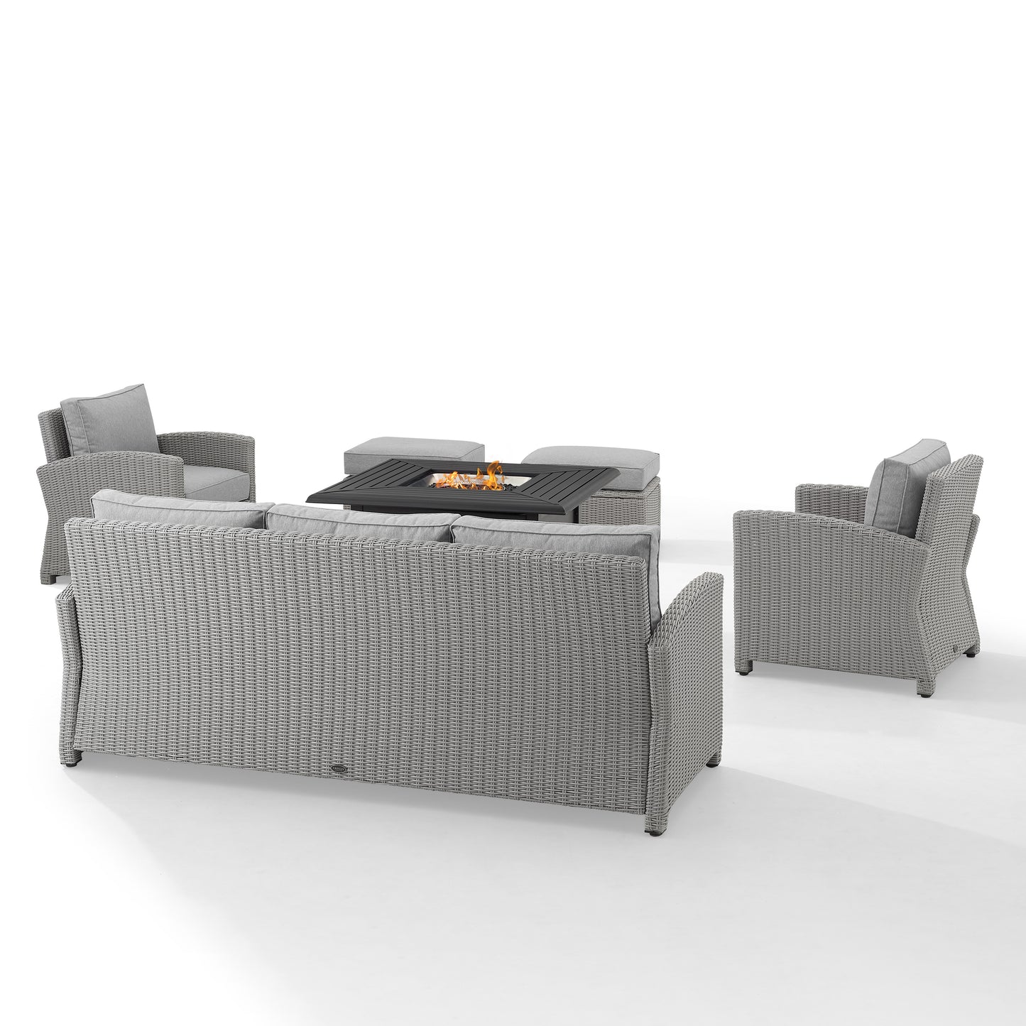 Bradenton 6Pc Outdoor Wicker Sofa Set W/Fire Table Gray - Dante Fire Table, Sofa, 2 Armchairs & 2 Ottomans