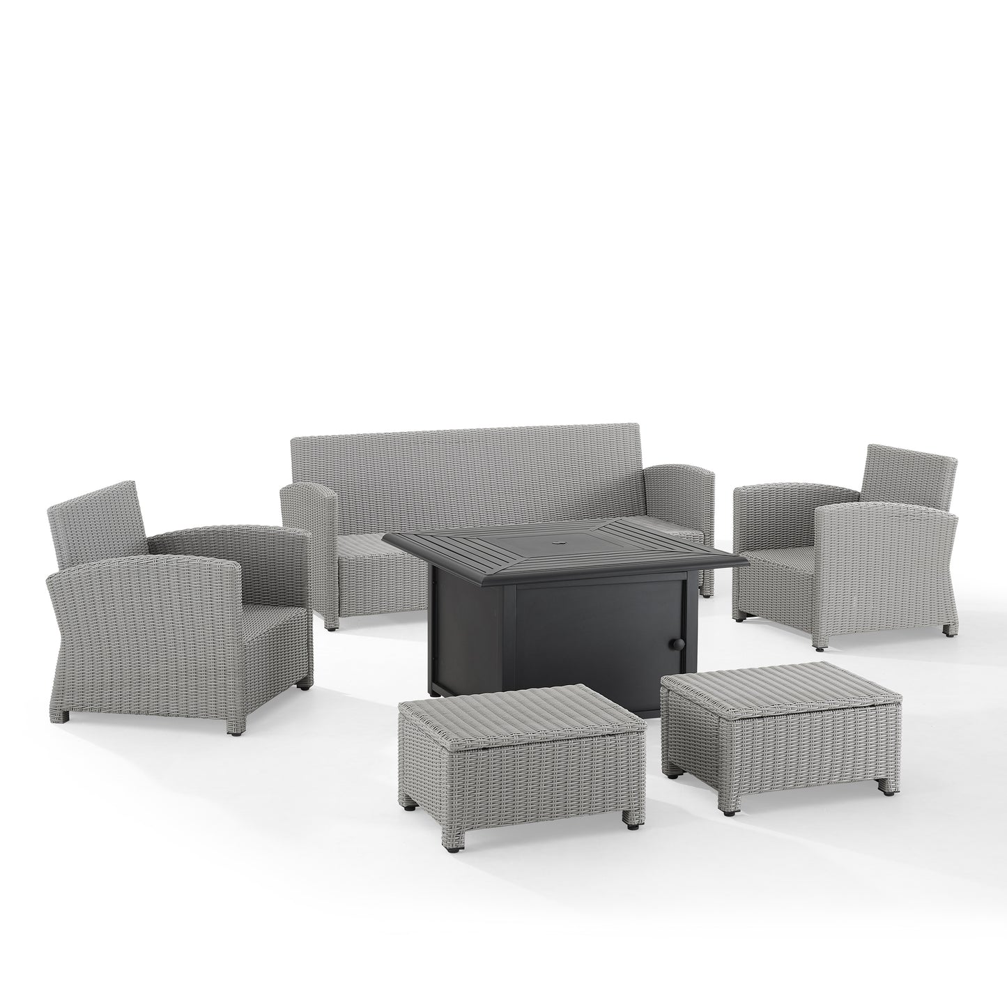 Bradenton 6Pc Outdoor Wicker Sofa Set W/Fire Table Gray - Dante Fire Table, Sofa, 2 Armchairs & 2 Ottomans