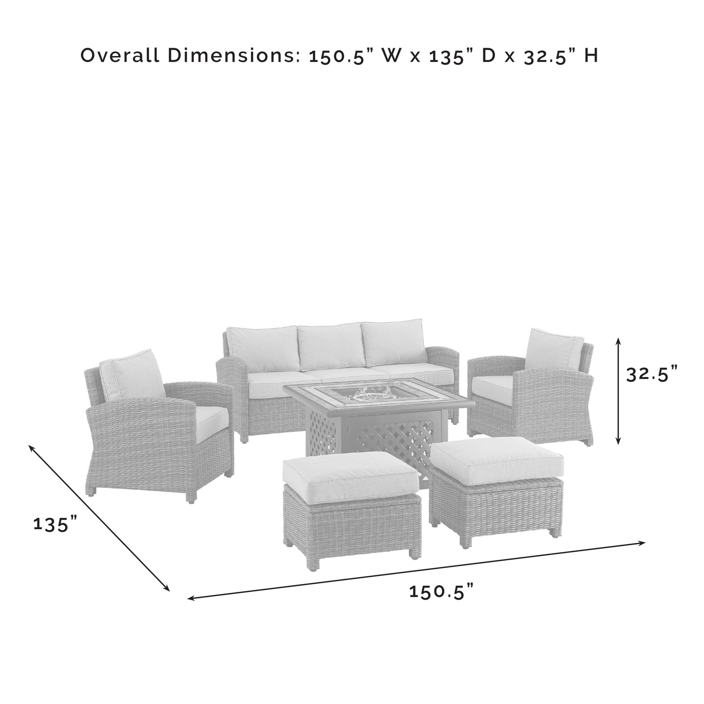 Bradenton 6Pc Outdoor Wicker Sofa Set W/Fire Table Navy/Weathered Brown - Tucson Fire Table, Sofa, 2 Armchairs & 2 Ottomans