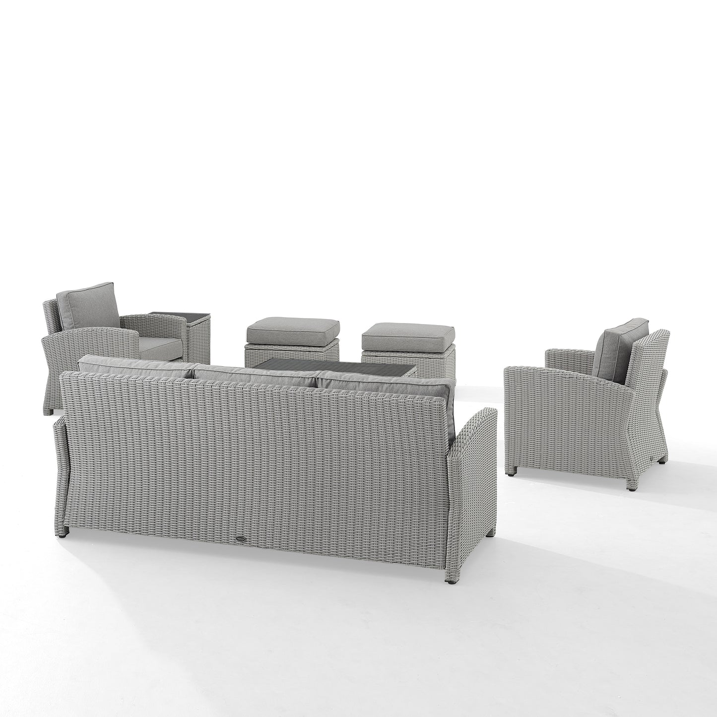 Bradenton 7Pc Outdoor Wicker Sofa Set Gray - Sofa, Coffee Table, Side Table, 2 Armchairs & 2 Ottomans