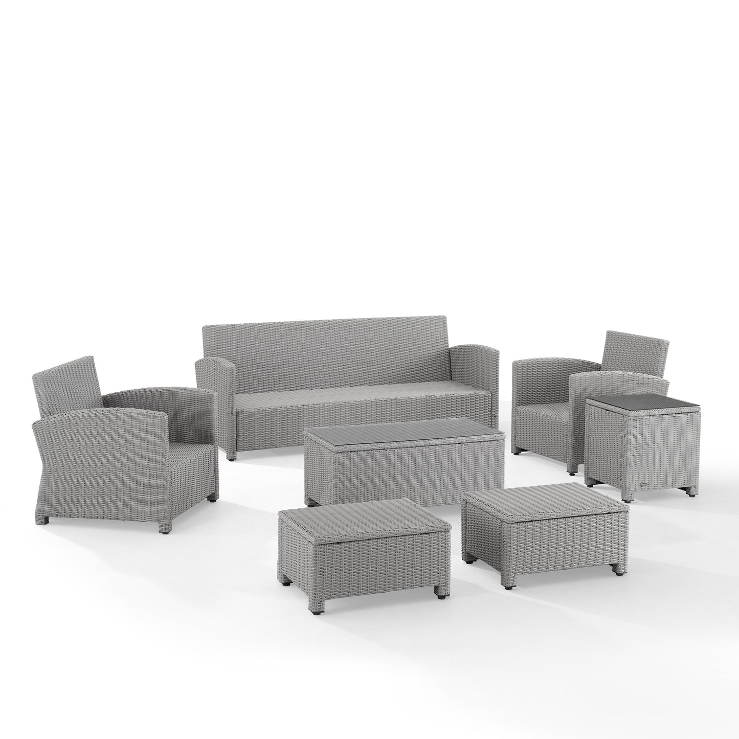 Bradenton 7Pc Outdoor Wicker Sofa Set Gray - Sofa, Coffee Table, Side Table, 2 Armchairs & 2 Ottomans