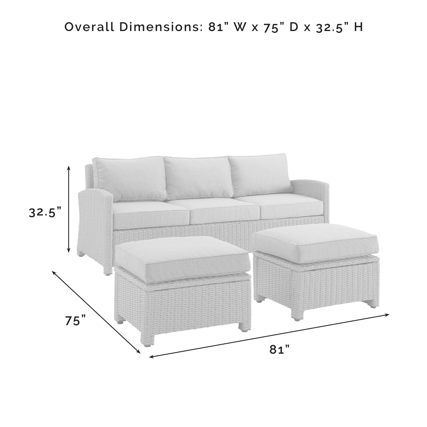 Bradenton 3Pc Outdoor Wicker Sofa Set Navy/Gray - Sofa & 2 Ottomans