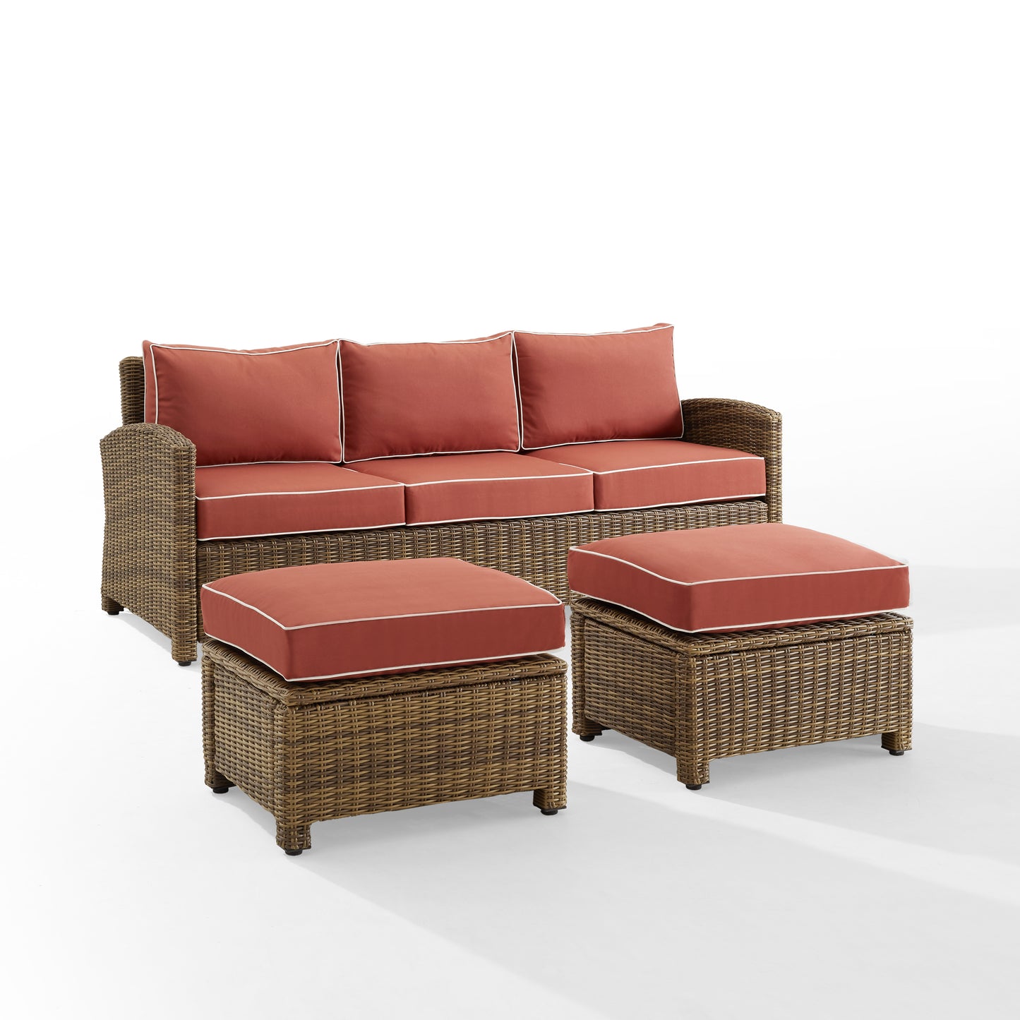 Bradenton 3Pc Outdoor Wicker Sofa Set Sangria/Weathered Brown - Sofa & 2 Ottomans