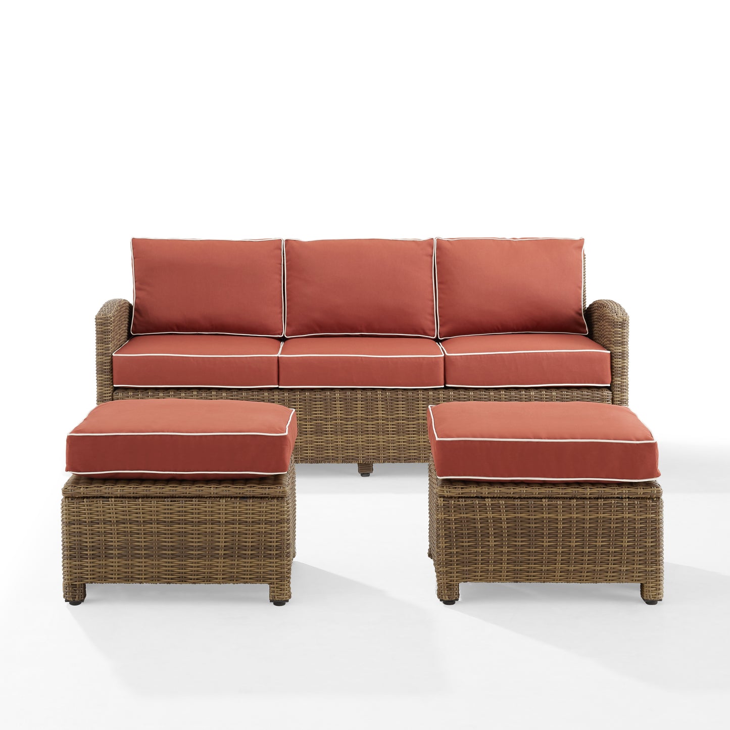 Bradenton 3Pc Outdoor Wicker Sofa Set Sangria/Weathered Brown - Sofa & 2 Ottomans