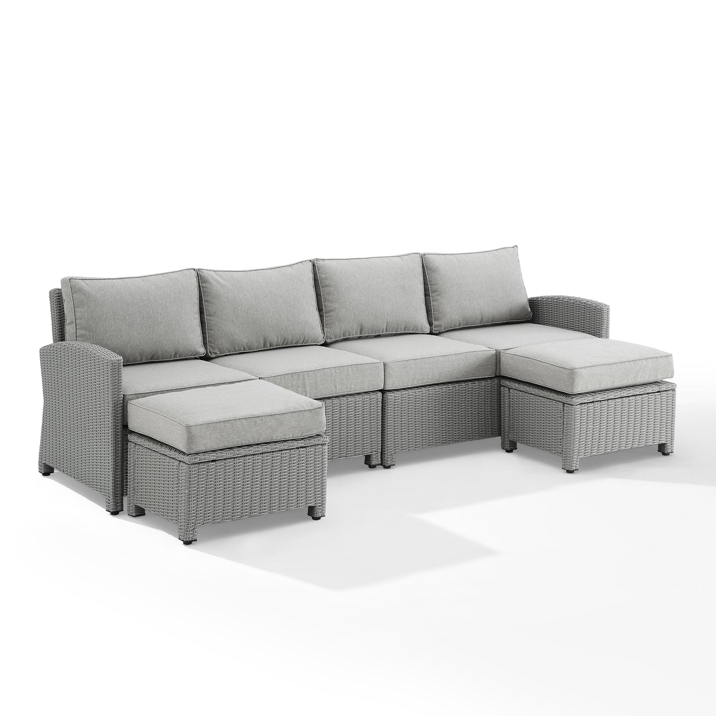 Bradenton 4Pc Outdoor Wicker Sectional Set Gray - Left Loveseat, Right Loveseat & 2 Ottomans