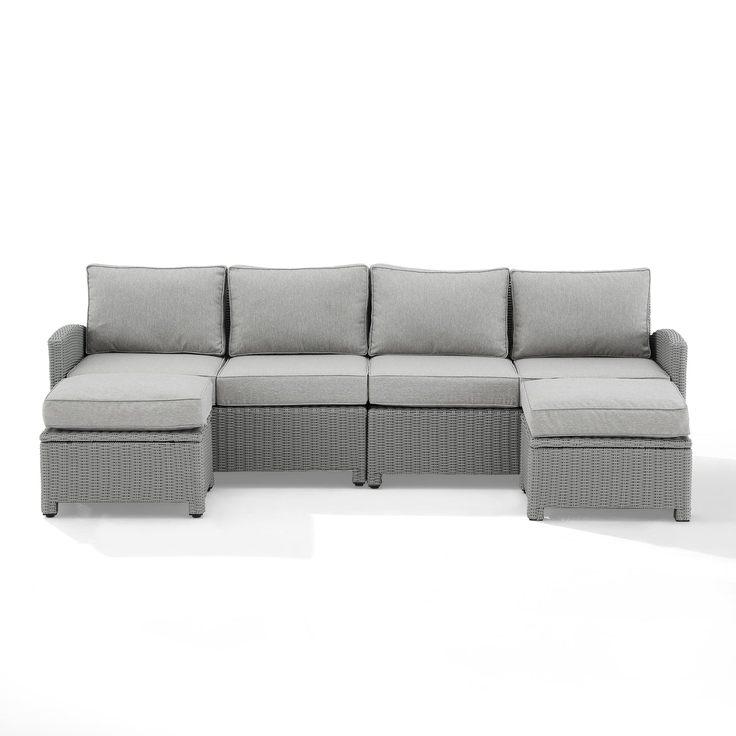 Bradenton 4Pc Outdoor Wicker Sectional Set Gray - Left Loveseat, Right Loveseat & 2 Ottomans