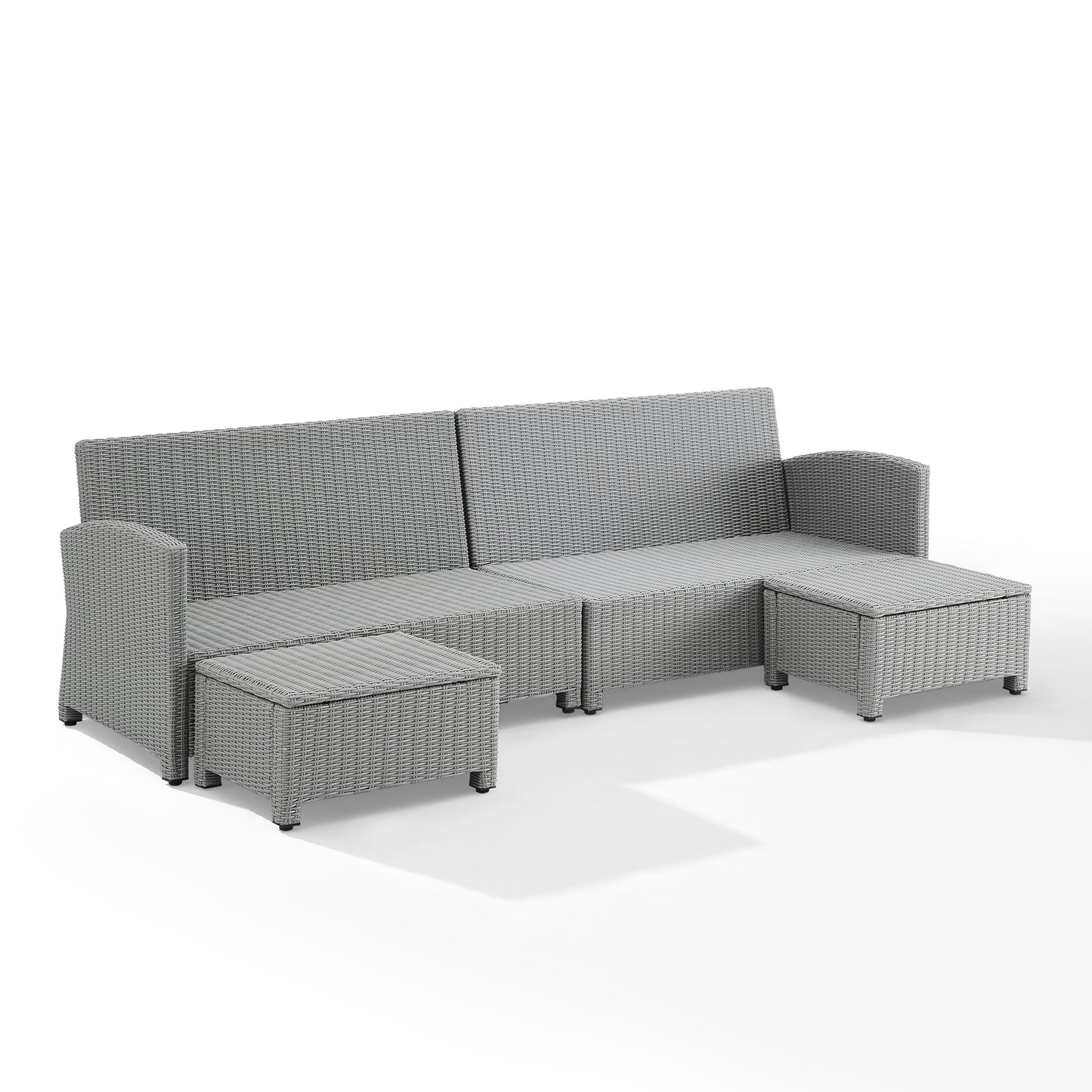 Bradenton 4Pc Outdoor Wicker Sectional Set Gray - Left Loveseat, Right Loveseat & 2 Ottomans