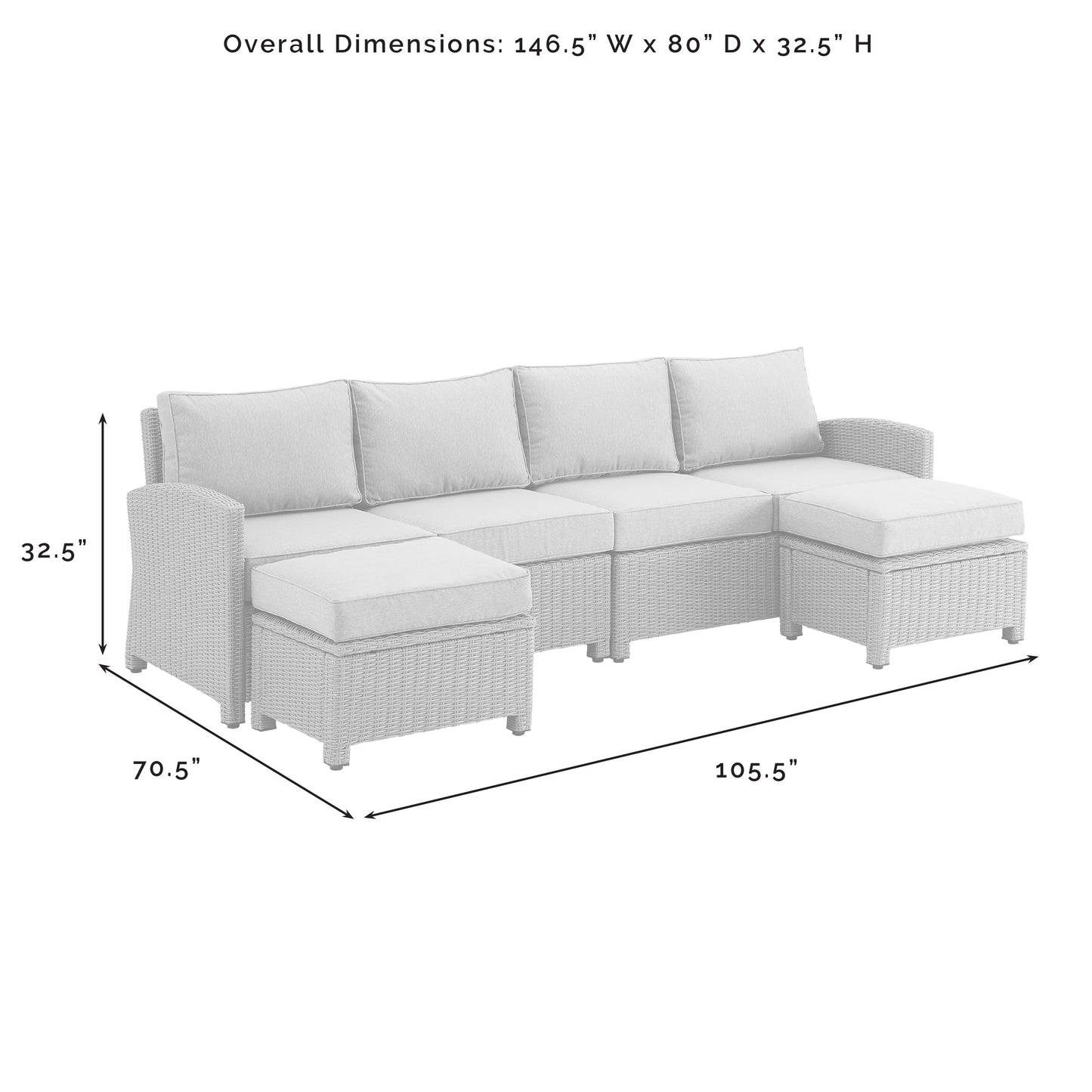 Bradenton 4Pc Outdoor Wicker Sectional Set Gray - Left Loveseat, Right Loveseat & 2 Ottomans