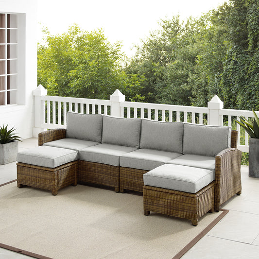 Bradenton 4Pc Outdoor Wicker Sectional Set Gray /Weathered Brown - Left Loveseat, Right Loveseat, & 2 Ottomans