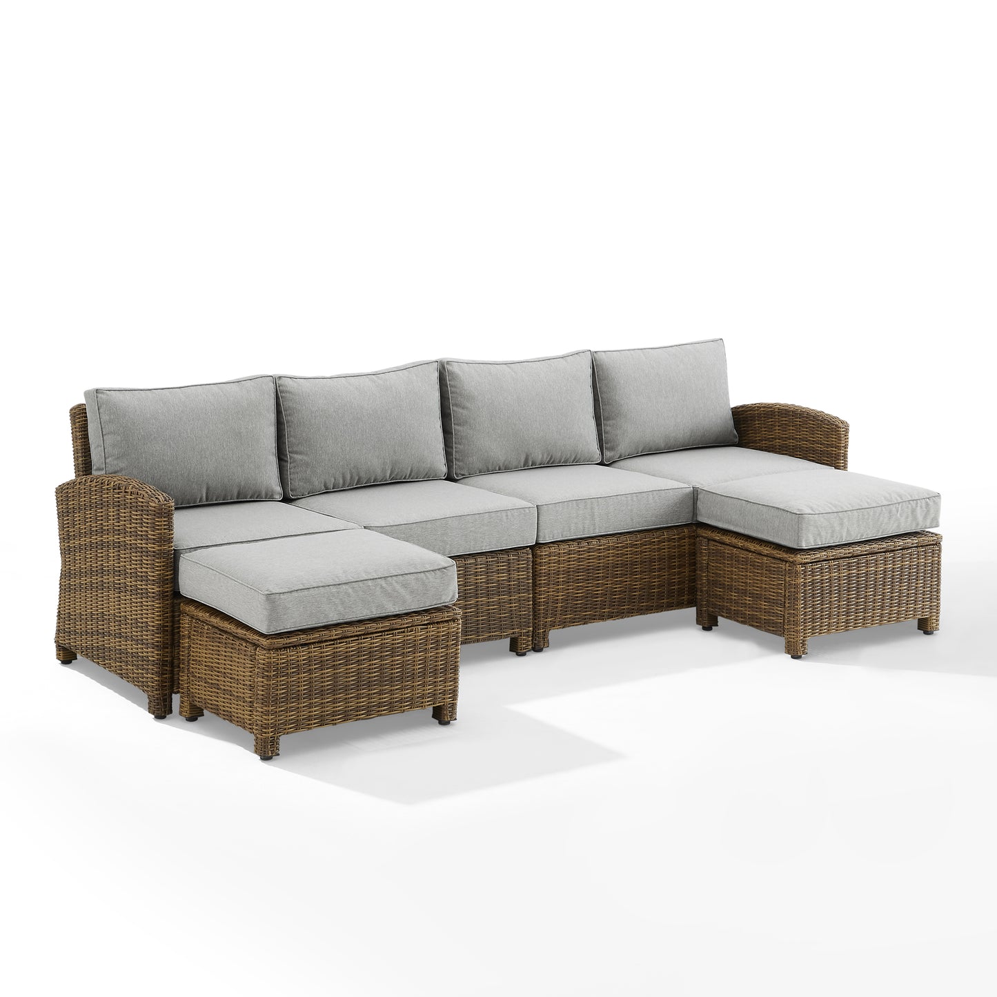 Bradenton 4Pc Outdoor Wicker Sectional Set Gray /Weathered Brown - Left Loveseat, Right Loveseat, & 2 Ottomans