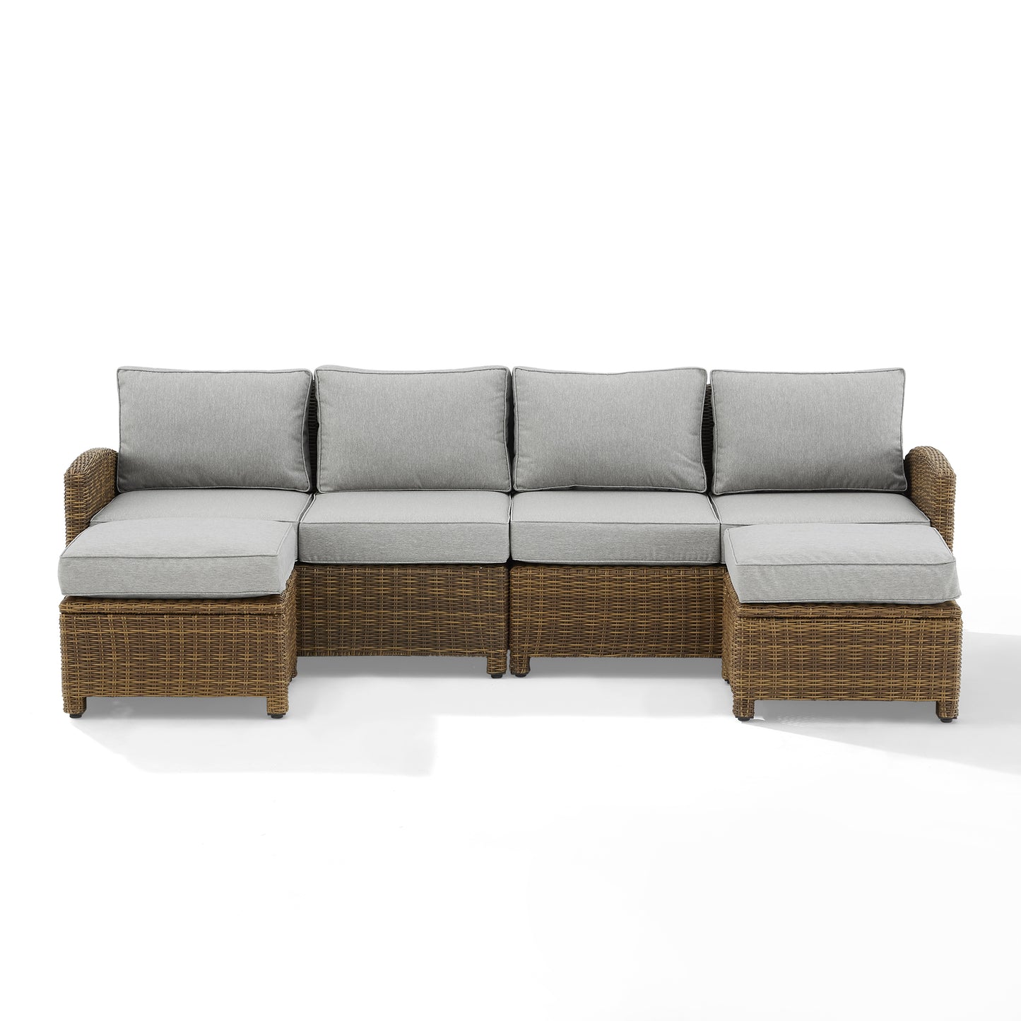 Bradenton 4Pc Outdoor Wicker Sectional Set Gray /Weathered Brown - Left Loveseat, Right Loveseat, & 2 Ottomans