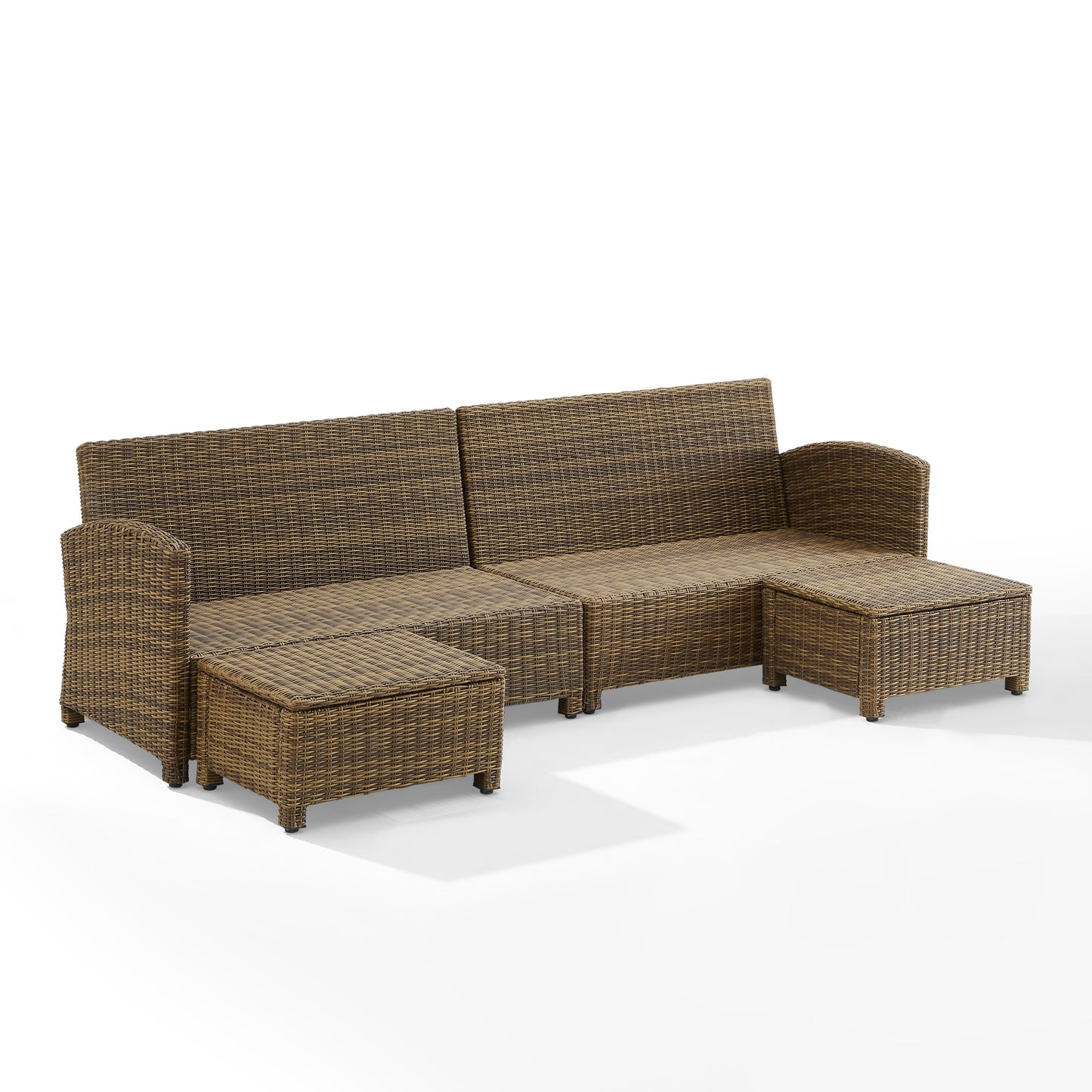 Bradenton 4Pc Outdoor Wicker Sectional Set Gray /Weathered Brown - Left Loveseat, Right Loveseat, & 2 Ottomans