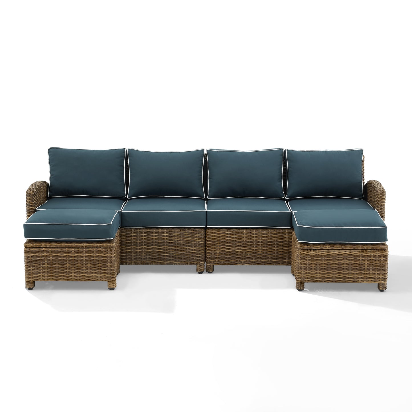 Bradenton 4Pc Outdoor Wicker Sectional Set Navy /Weathered Brown - Left Loveseat, Right Loveseat, & 2 Ottomans