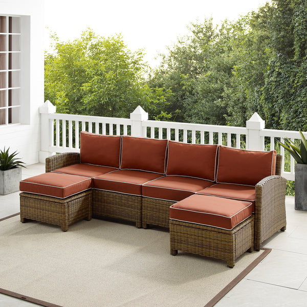 Bradenton 4Pc Outdoor Wicker Sectional Set Sangria /Weathered Brown - Left Loveseat, Right Loveseat, & 2 Ottomans