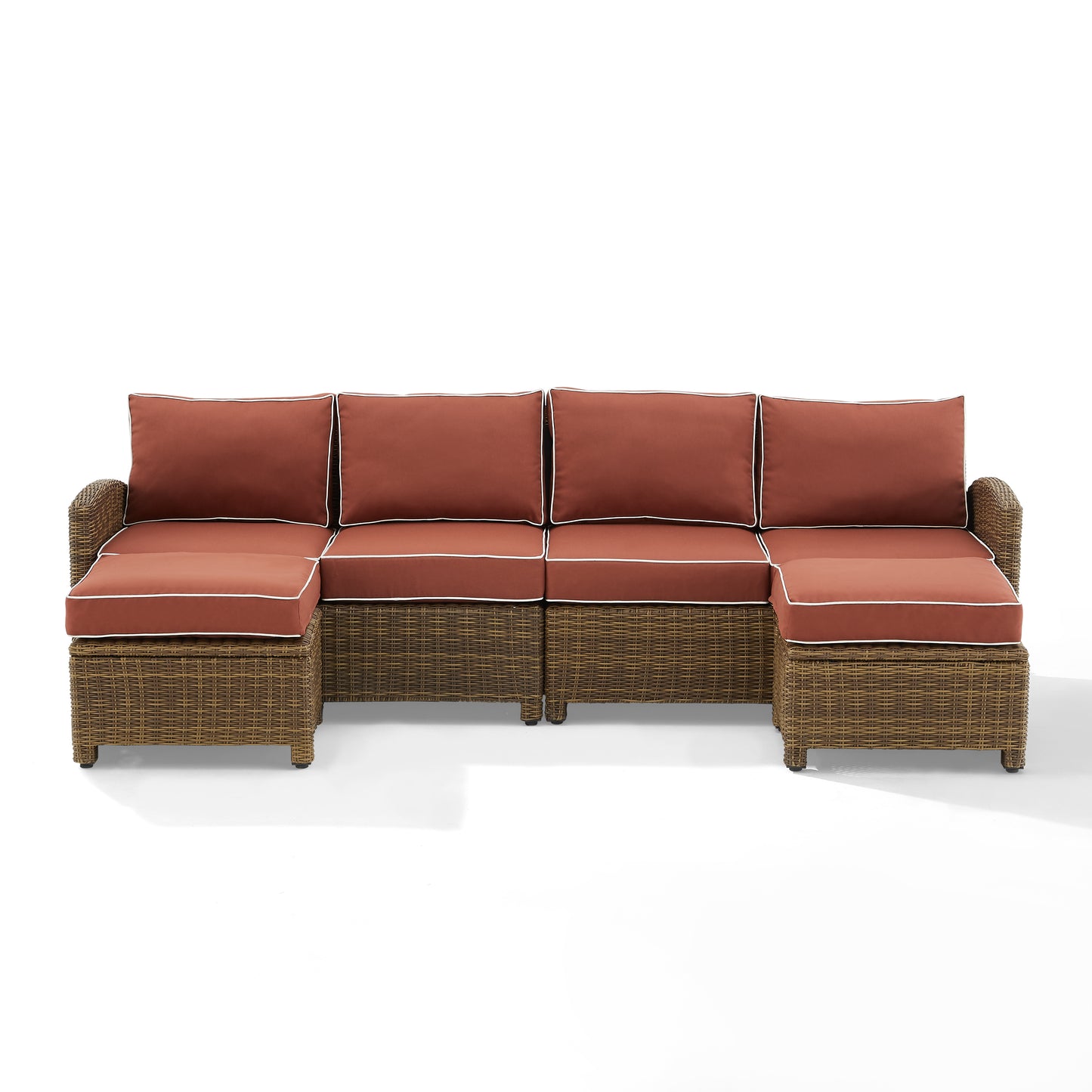 Bradenton 4Pc Outdoor Wicker Sectional Set Sangria /Weathered Brown - Left Loveseat, Right Loveseat, & 2 Ottomans