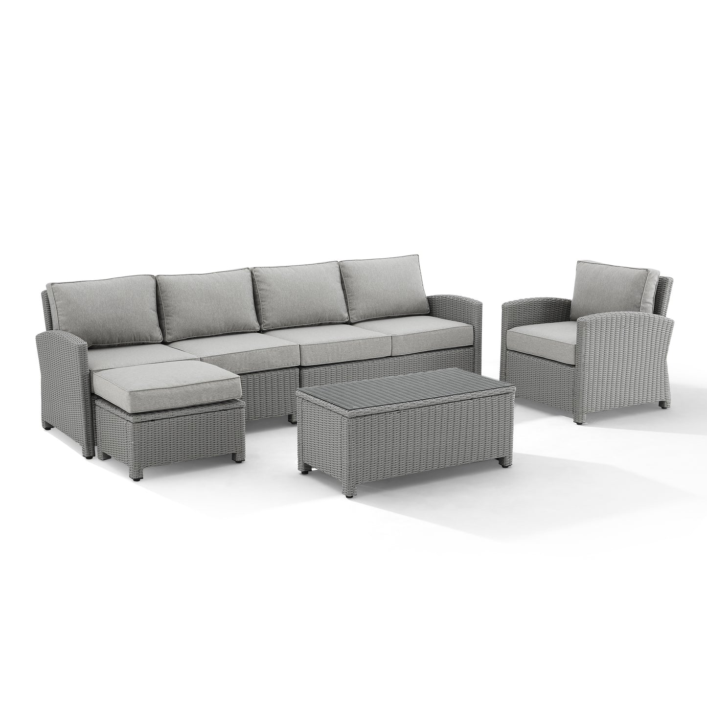 Bradenton 5Pc Outdoor Wicker Sectional Set Gray - Left Loveseat, Right Loveseat, Armchair, Coffee Table, & Ottoman