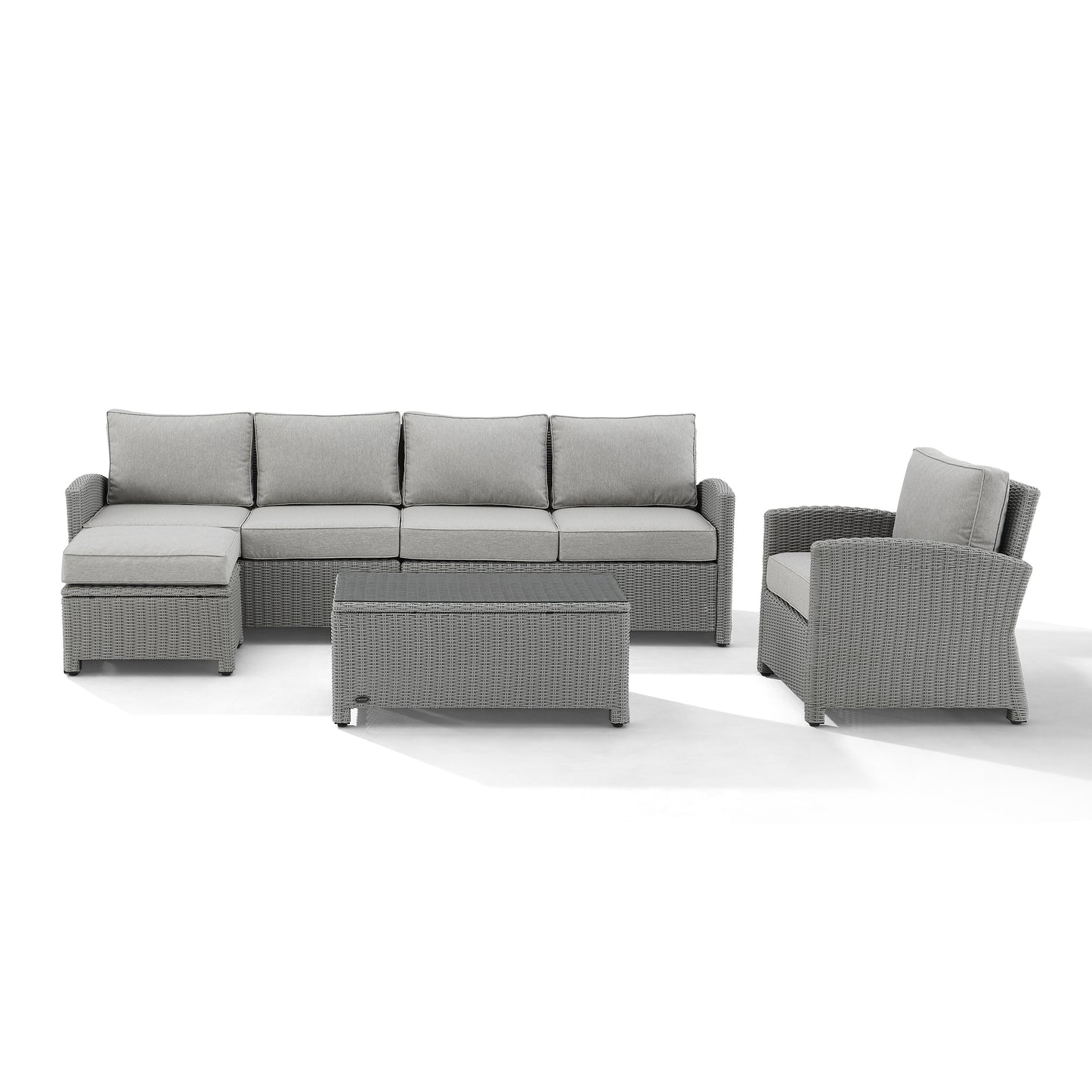 Bradenton 5Pc Outdoor Wicker Sectional Set Gray - Left Loveseat, Right Loveseat, Armchair, Coffee Table, & Ottoman