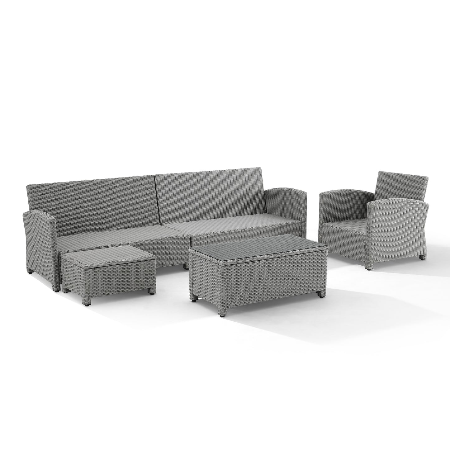 Bradenton 5Pc Outdoor Wicker Sectional Set Gray - Left Loveseat, Right Loveseat, Armchair, Coffee Table, & Ottoman