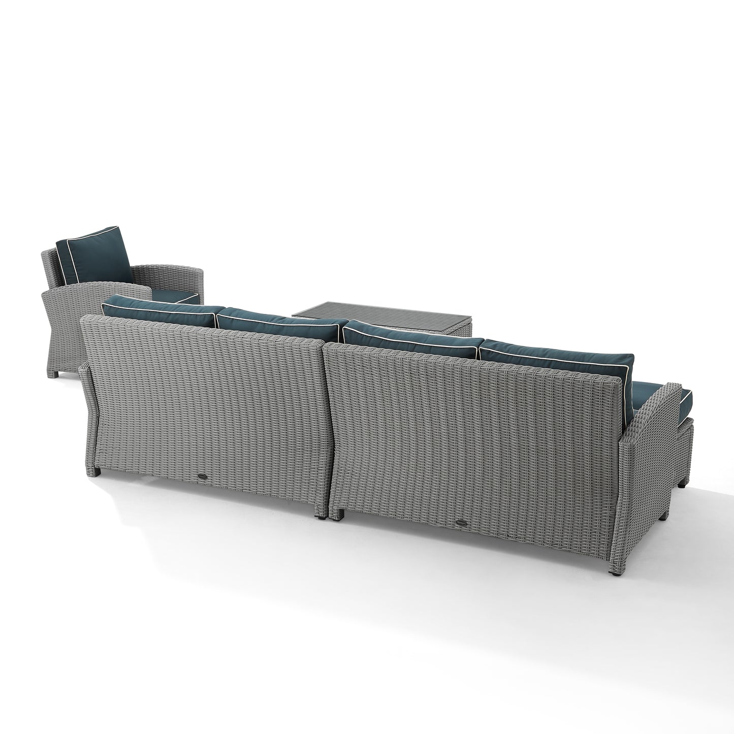 Bradenton 5Pc Outdoor Wicker Sectional Set Navy/Gray - Left Loveseat, Right Loveseat, Armchair, Coffee Table, & Ottoman