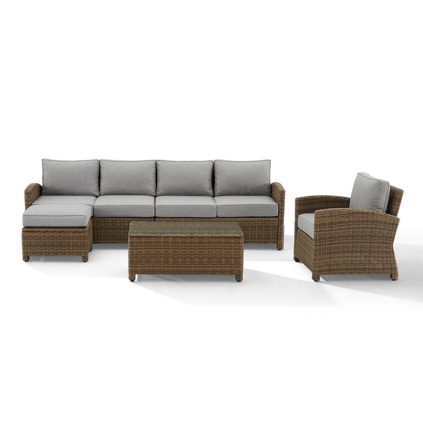 Bradenton 5Pc Outdoor Wicker Sectional Set Gray /Weathered Brown - Left Loveseat, Right Loveseat, Armchair, Coffee Table, & Ottoman