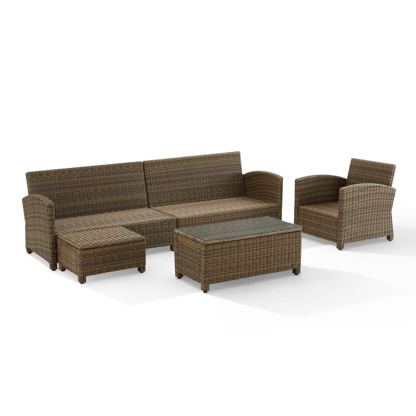 Bradenton 5Pc Outdoor Wicker Sectional Set Gray /Weathered Brown - Left Loveseat, Right Loveseat, Armchair, Coffee Table, & Ottoman