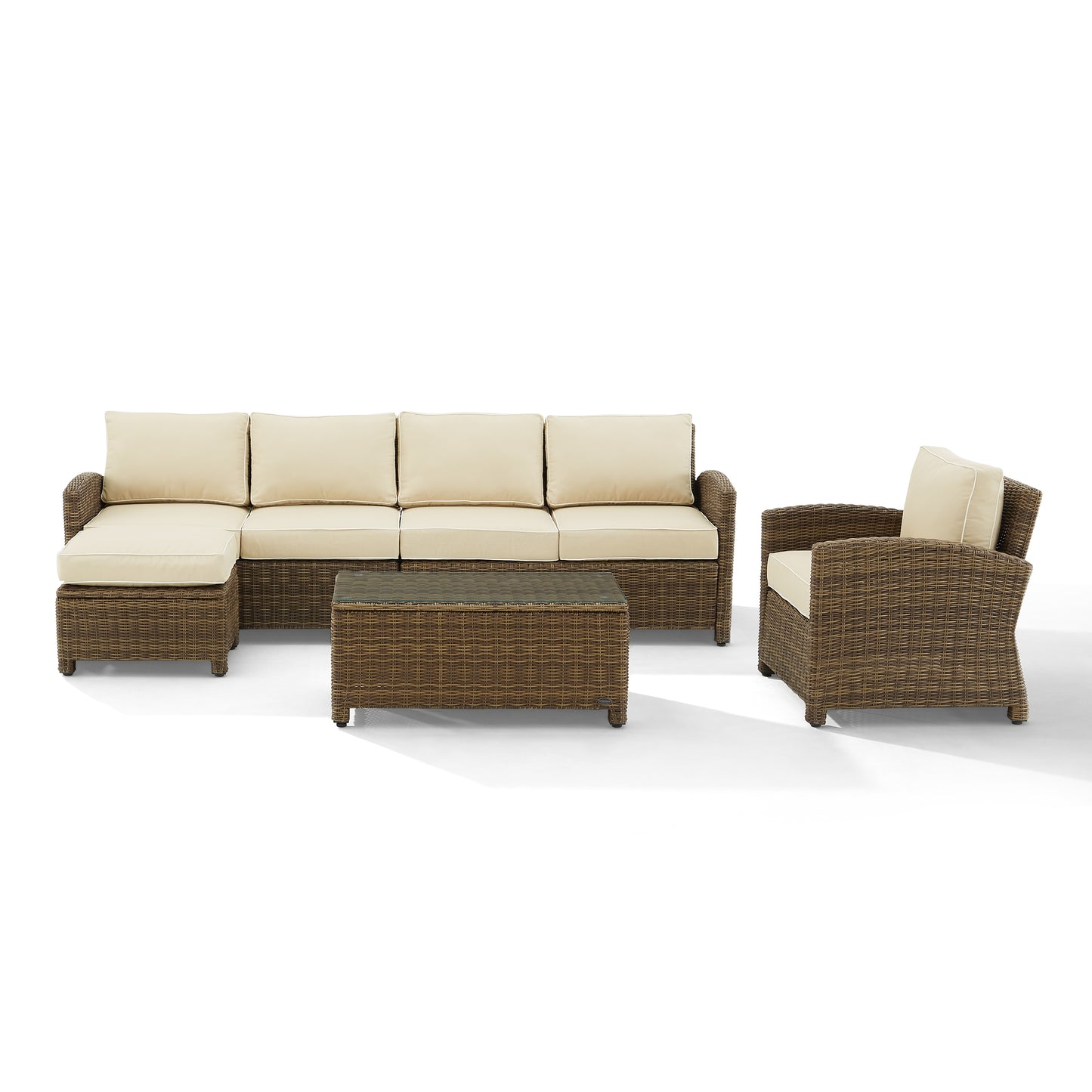 Bradenton 5Pc Outdoor Wicker Sectional Set Sand /Weathered Brown - Left Loveseat, Right Loveseat, Armchair, Coffee Table, & Ottoman